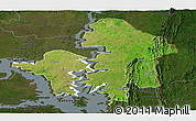 Satellite Panoramic Map of Kete-Krachi, darken