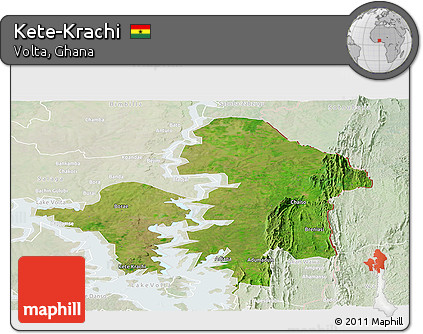 Satellite Panoramic Map of Kete-Krachi, lighten