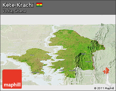 Satellite Panoramic Map of Kete-Krachi, lighten