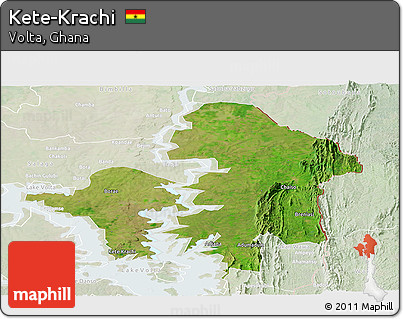 Satellite Panoramic Map of Kete-Krachi, lighten
