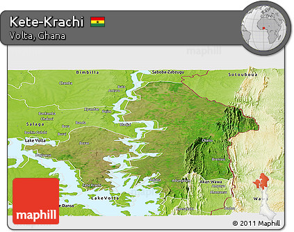 Satellite Panoramic Map of Kete-Krachi, physical outside