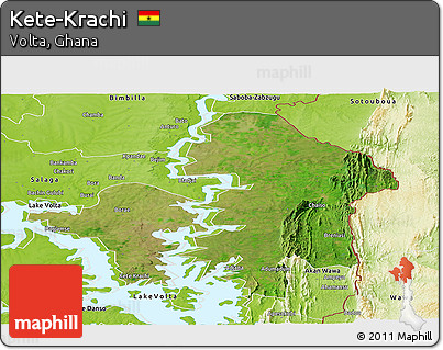 Satellite Panoramic Map of Kete-Krachi, physical outside