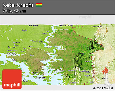 Satellite Panoramic Map of Kete-Krachi, physical outside