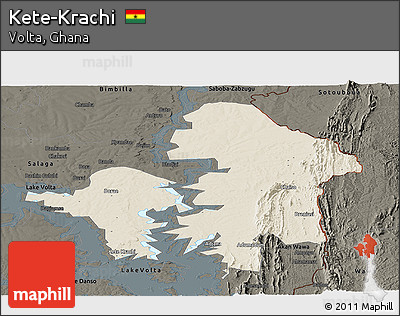 Shaded Relief Panoramic Map of Kete-Krachi, darken