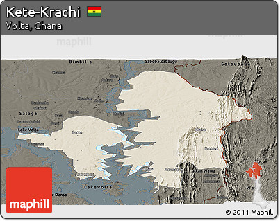 Shaded Relief Panoramic Map of Kete-Krachi, darken