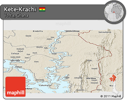 Shaded Relief Panoramic Map of Kete-Krachi