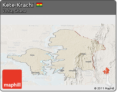 Shaded Relief Panoramic Map of Kete-Krachi, lighten