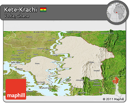 Shaded Relief Panoramic Map of Kete-Krachi, satellite outside
