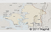 Shaded Relief Panoramic Map of Kete-Krachi, semi-desaturated