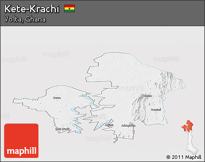 Silver Style Panoramic Map of Kete-Krachi, single color outside