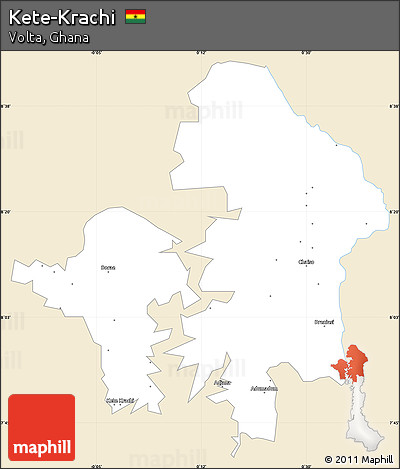 Classic Style Simple Map of Kete-Krachi, single color outside