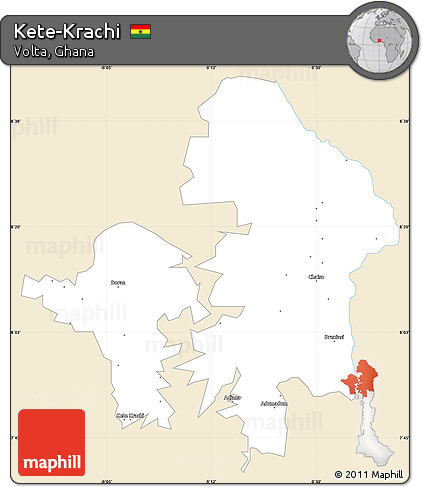 Classic Style Simple Map of Kete-Krachi, single color outside