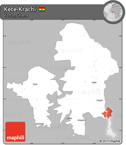 Gray Simple Map of Kete-Krachi, single color outside