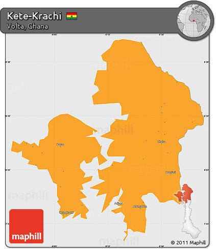Political Simple Map of Kete-Krachi, single color outside