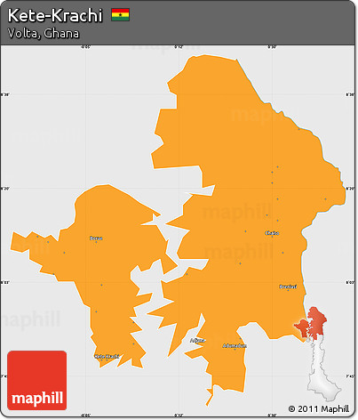 Political Simple Map of Kete-Krachi, single color outside
