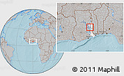Gray Location Map of Kethe-Krachi, highlighted parent region, hill shading