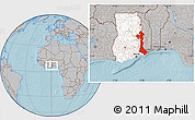 Gray Location Map of Volta, highlighted country, hill shading