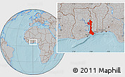 Gray Location Map of Volta, hill shading