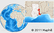 Shaded Relief Location Map of Volta, highlighted country