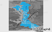 Political Shades Panoramic Map of Volta, darken, desaturated