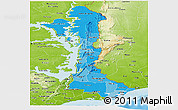 Political Shades Panoramic Map of Volta, physical outside