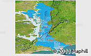 Political Shades Panoramic Map of Volta, satellite outside