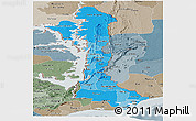 Political Shades Panoramic Map of Volta, semi-desaturated