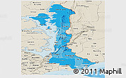Political Shades Panoramic Map of Volta, shaded relief outside
