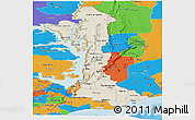 Shaded Relief Panoramic Map of Volta, political outside