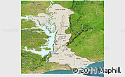 Shaded Relief Panoramic Map of Volta, satellite outside