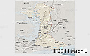 Shaded Relief Panoramic Map of Volta, semi-desaturated