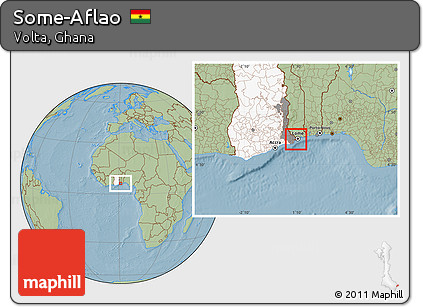 Savanna Style Location Map of Some-Aflao, highlighted country, highlighted parent region, hill shading