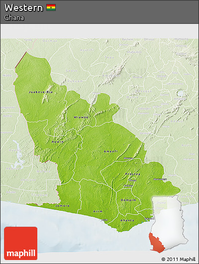 Physical 3D Map of Western, lighten