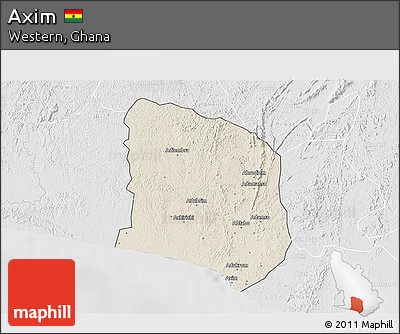 Shaded Relief 3D Map of Axim, lighten, desaturated