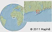 Savanna Style Location Map of Dompim, hill shading