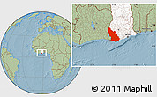 Savanna Style Location Map of Western, highlighted country, hill shading
