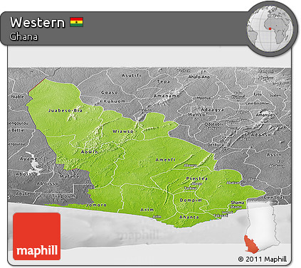 Physical Panoramic Map of Western, desaturated