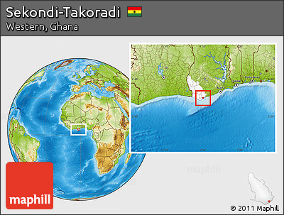 Physical Location Map of Sekondi-Takoradi, highlighted parent region