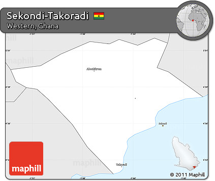Silver Style Simple Map of Sekondi-Takoradi