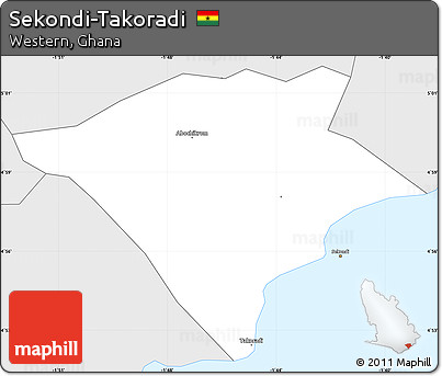 Silver Style Simple Map of Sekondi-Takoradi