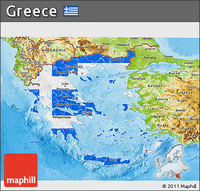 Flag 3D Map of Greece, physical outside, bathymetry sea