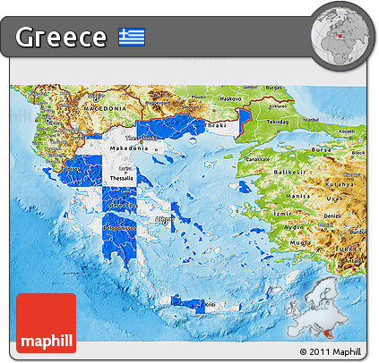 Flag 3D Map of Greece, physical outside, flag rotated