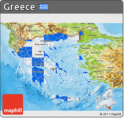 Flag 3D Map of Greece, physical outside, flag rotated