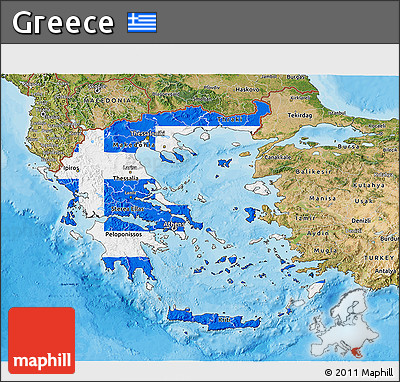 Flag 3D Map of Greece, satellite outside, bathymetry sea