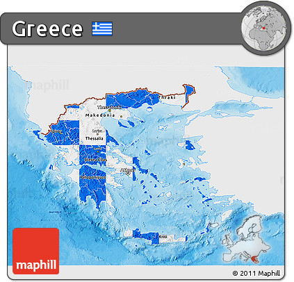 Flag 3D Map of Greece, single color outside, bathymetry sea, shaded relief sea, flag rotated