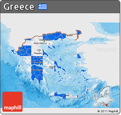 Flag 3D Map of Greece, single color outside, bathymetry sea, shaded relief sea, flag rotated