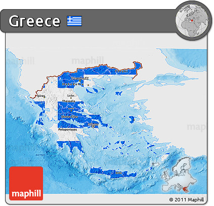 Flag 3D Map of Greece, single color outside, bathymetry sea, shaded relief sea