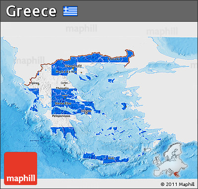 Flag 3D Map of Greece, single color outside, bathymetry sea, shaded relief sea