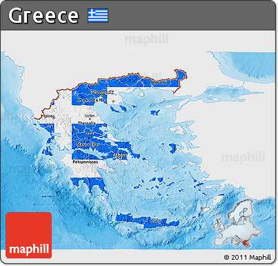 Flag 3D Map of Greece, single color outside, bathymetry sea, shaded relief sea