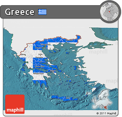 Flag 3D Map of Greece, single color outside, satellite sea
